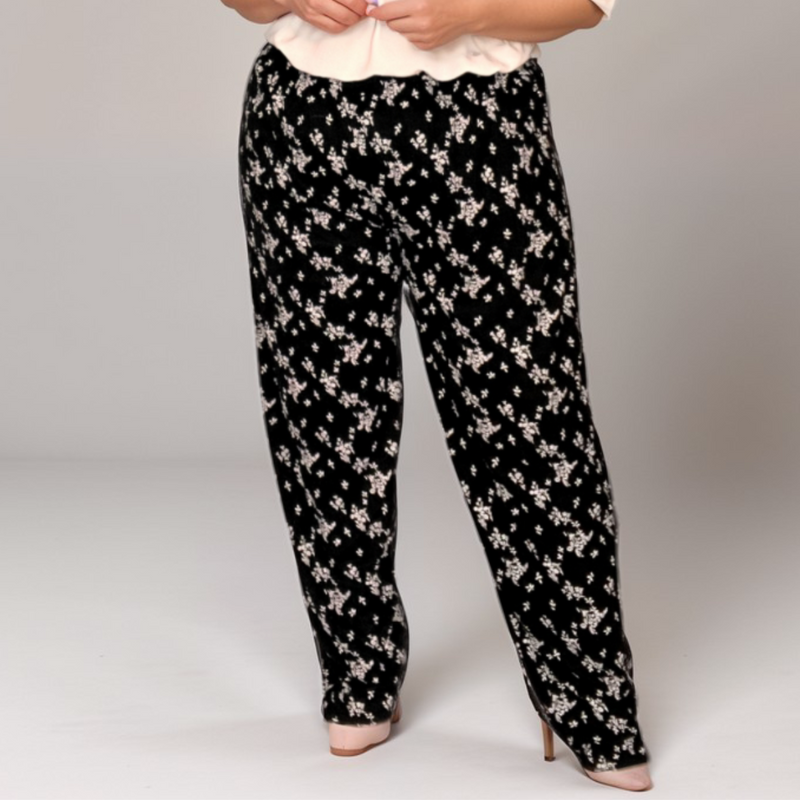 ROCKTHOSECURVES BLACK WHITE FLORAL ELASTIC WAIST TROUSERS