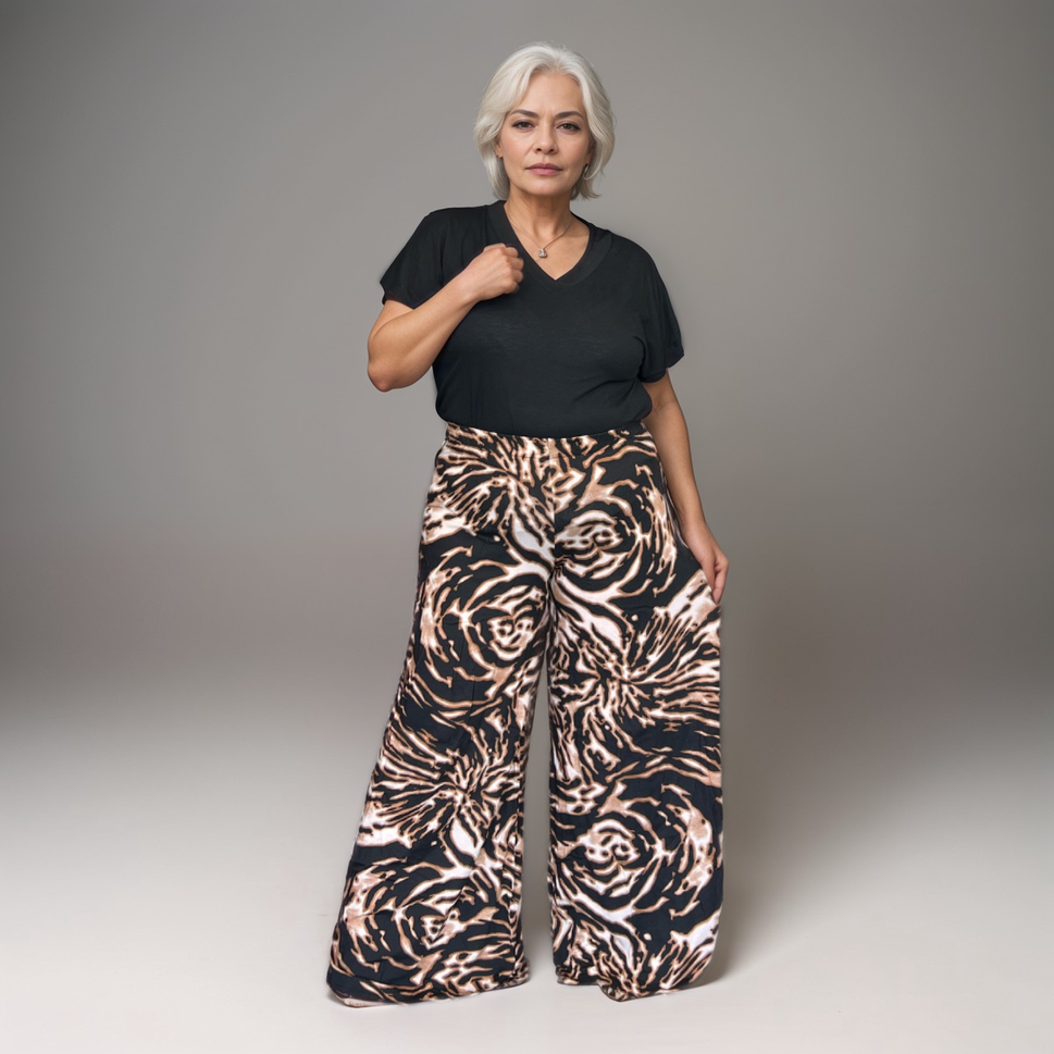 ROCKTHOSECURVES BOLD TIGER PRINT WIDE LEG STRETCHY PALAZZO PANTS