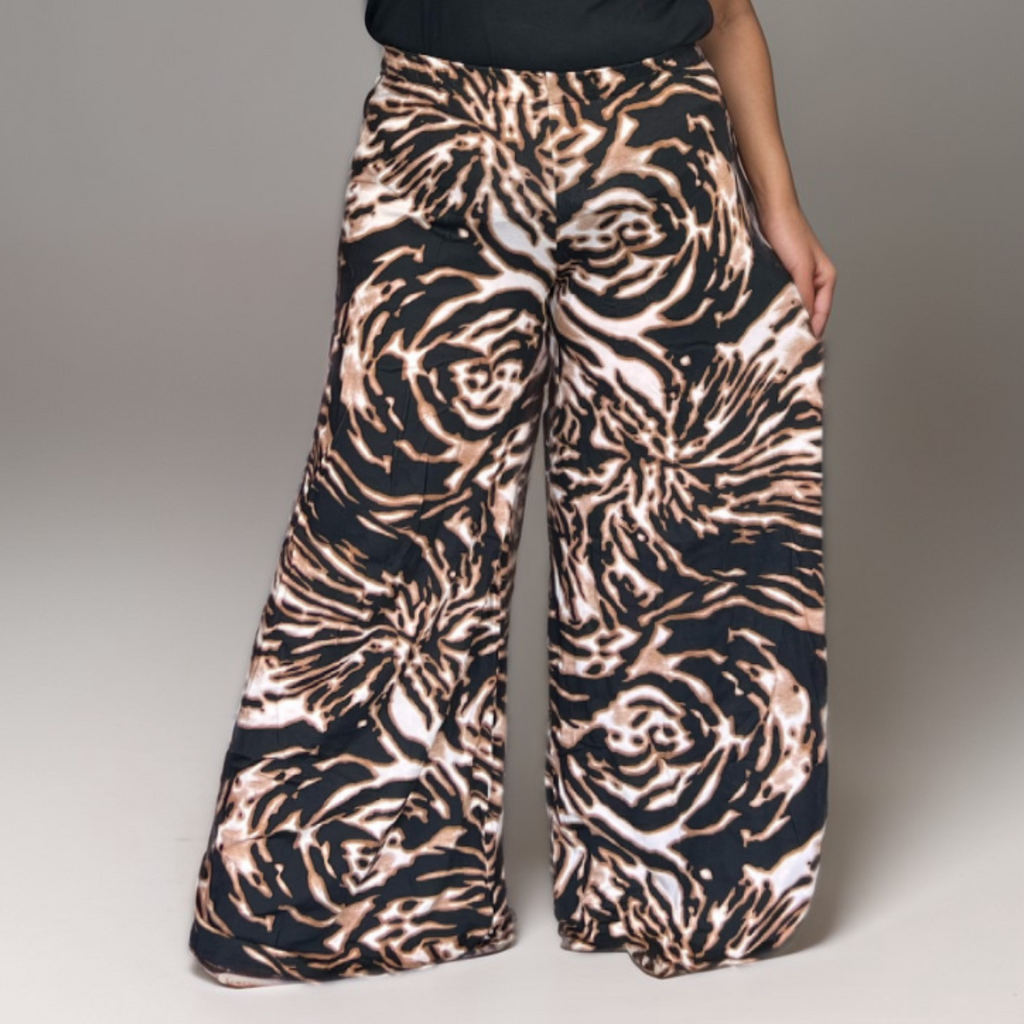 BOLD TIGER PRINT WIDE LEG STRETCHY PALAZZO PANTS