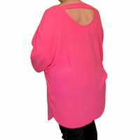 BATWING BUTTON CUFF LONG LENGTH BLOUSE WITH CUT OUT BACK