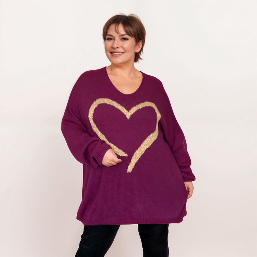 OVERSIZED V-NECK JUMPER WITH LARGE GOLD HEART