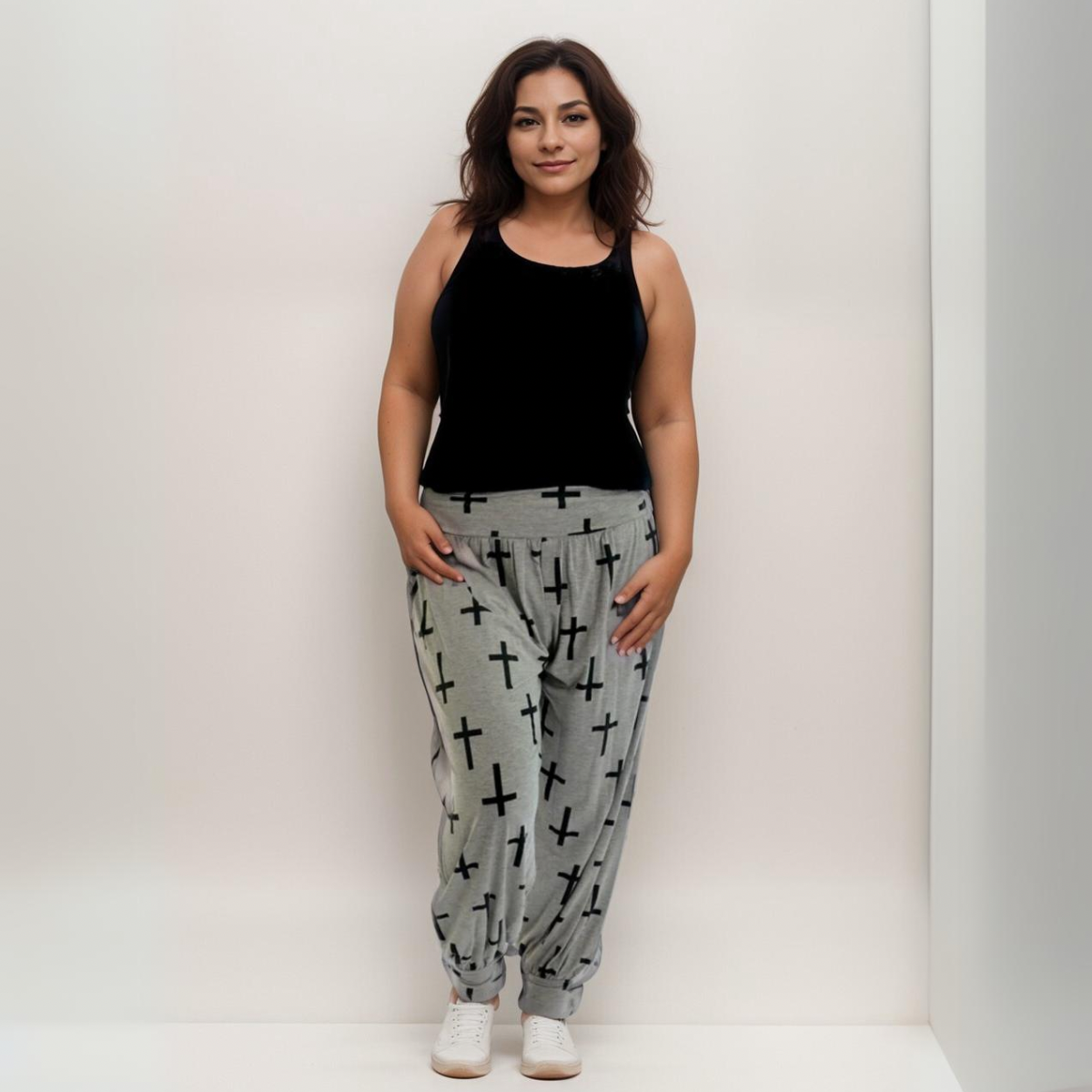 ROCKTHOSECURVES CROSS PRINT HAREM PANTS ALI BABA TROUSERS