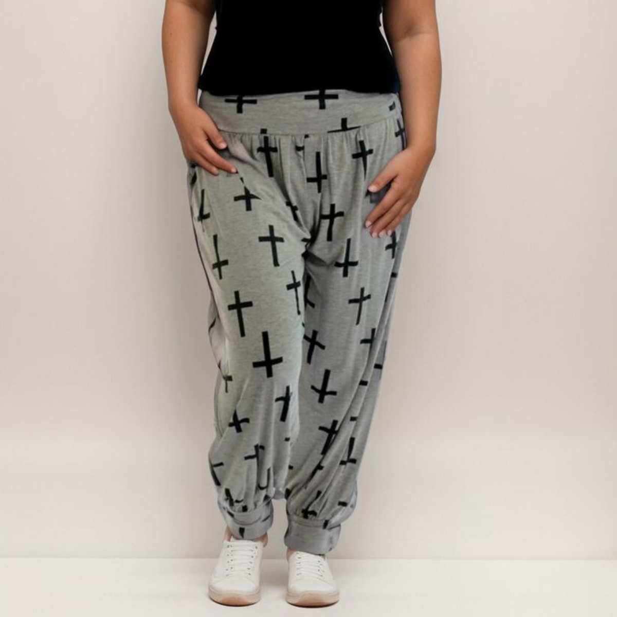 ROCKTHOSECURVES CROSS PRINT HAREM PANTS ALI BABA TROUSERS