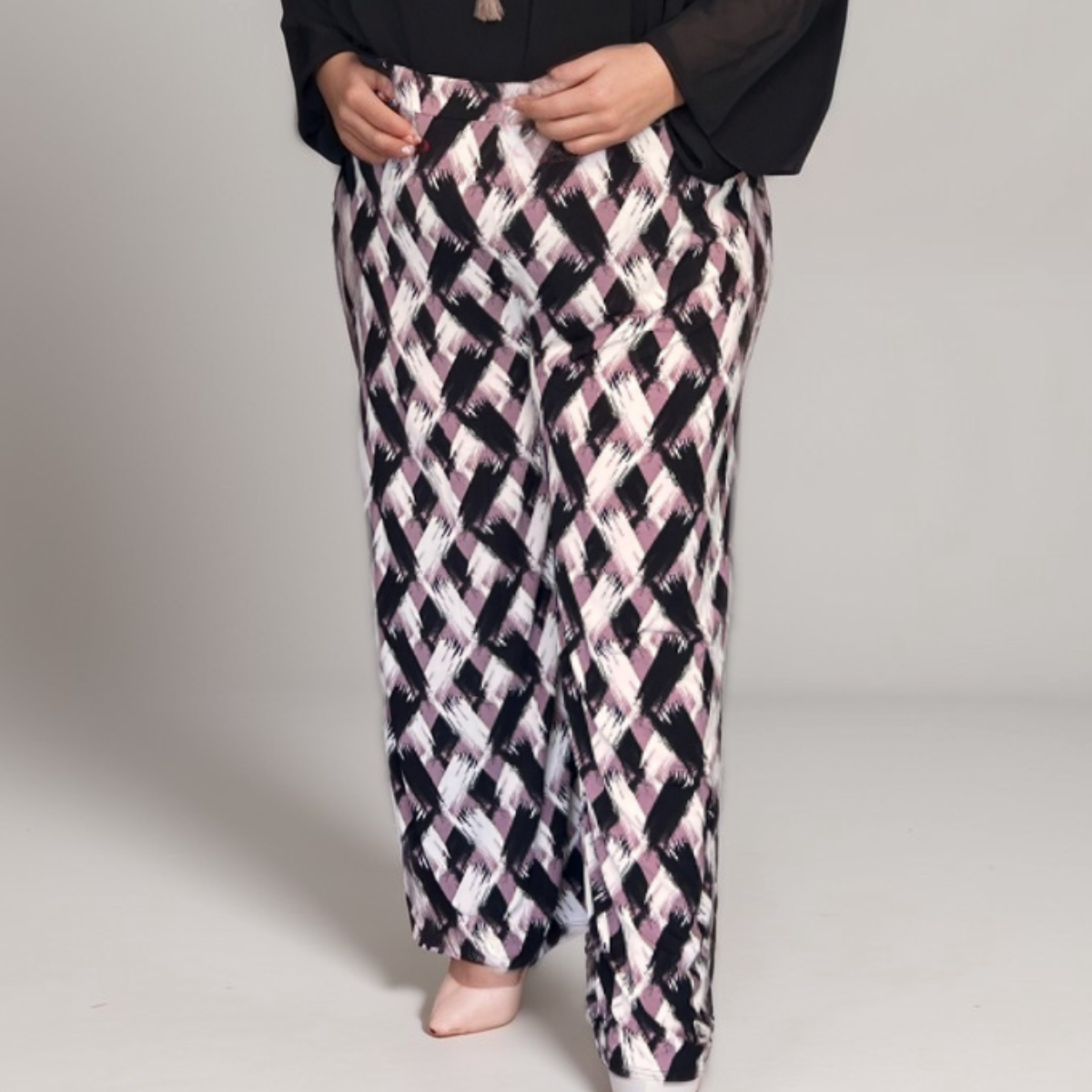 ROCKTHOSECURVES LATTICE BRUSH STROKE ELASTICATED WAIST PALAZZO TROUSERS