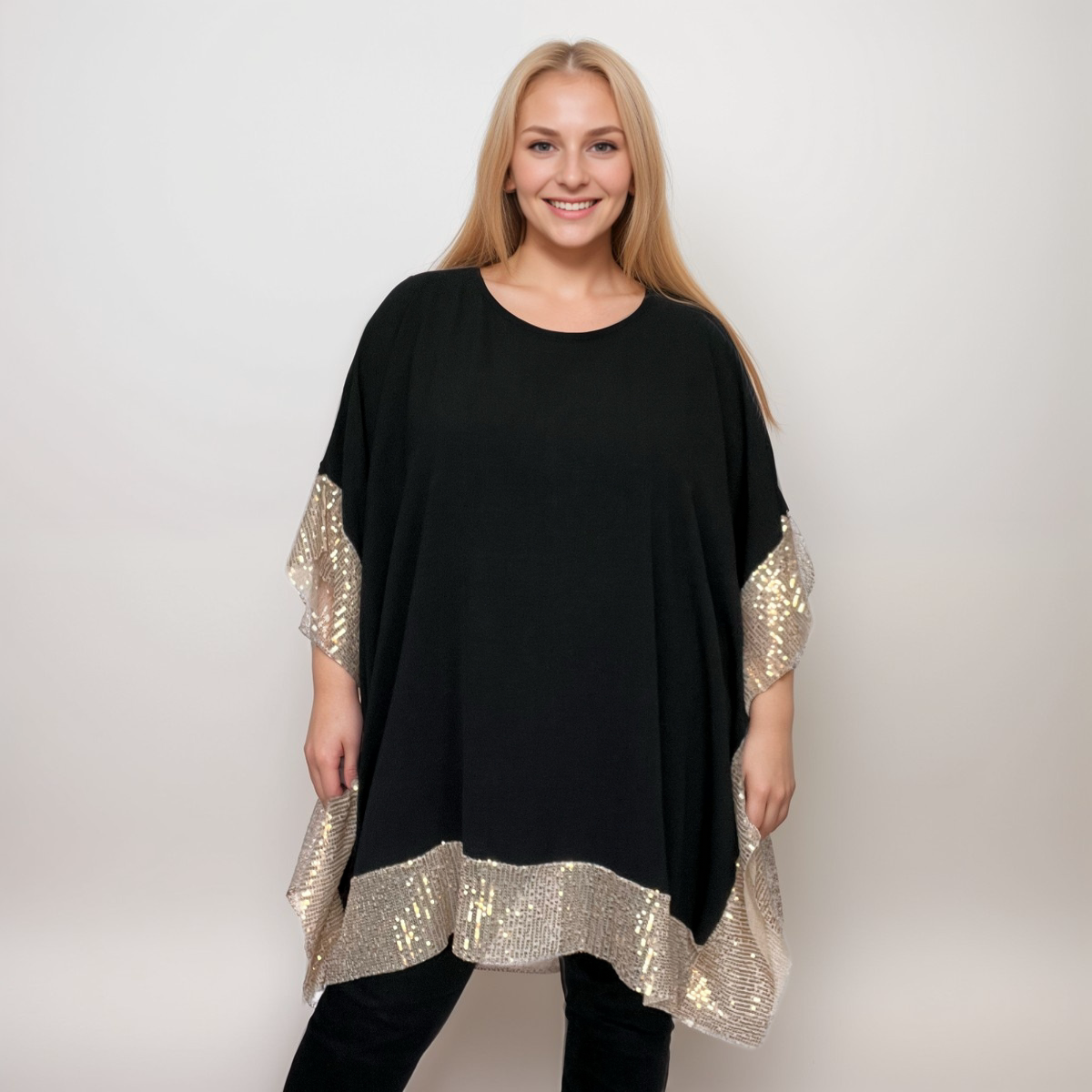 ROCKTHOSECURVES OVERSIZED KAFTAN BLOUSE SEQUIN EDGES