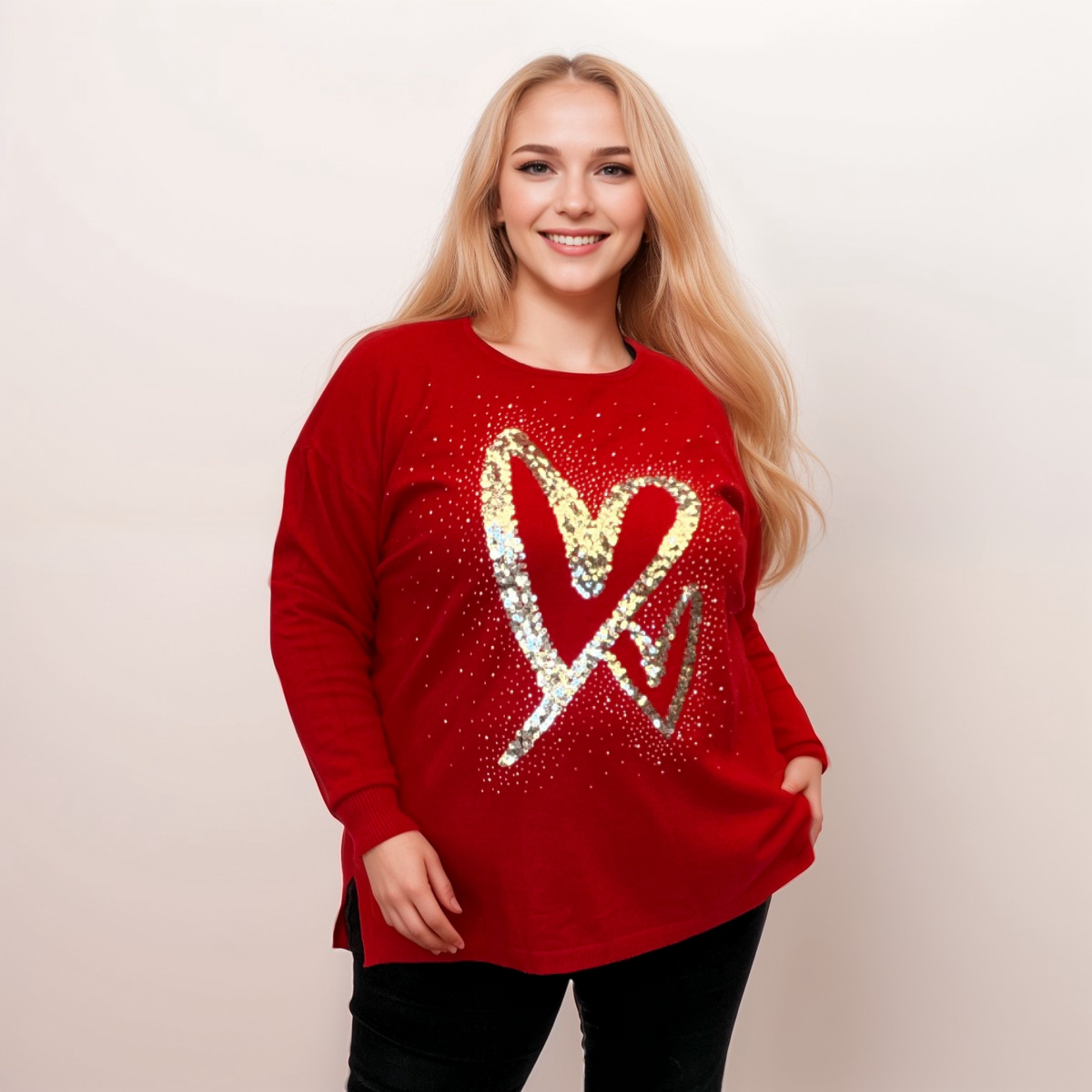 ROCKTHOSECURVES SUPER SOFT LUXURY JUMPER WITH SEQUIN HEARTS