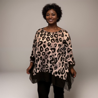 ROCKTHOSECURVES ANIMAL PRINT 3/4 SLEEVE TOP WITH CHIFFON HANKY HEM