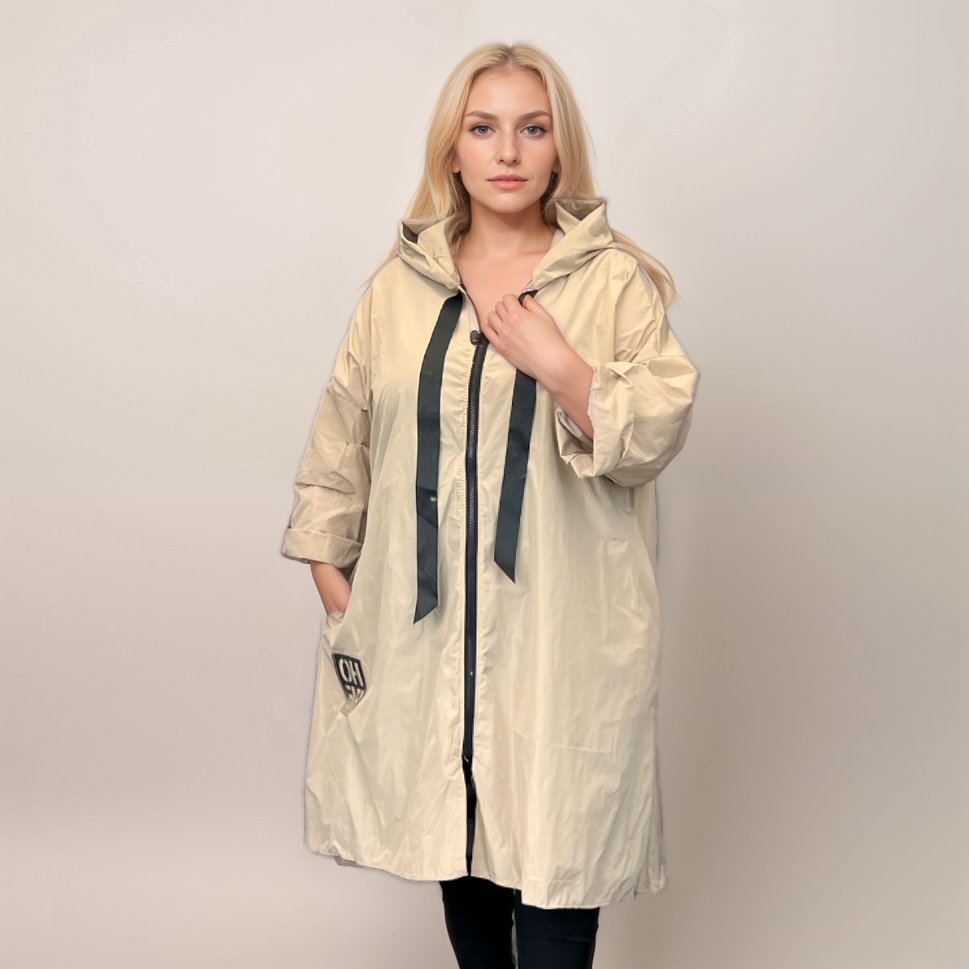 A-LINE DIPPED HEM JACKET RAIN MAC / COAT WITH HOODStone / UK 16-18