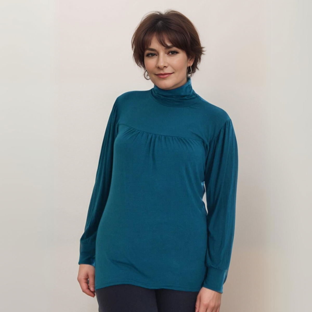 LONG SLEEVE POLO NECK SMOCK TOP