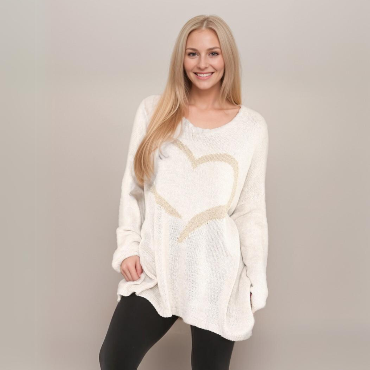 ROCKTHOSECURVES OVERSIZED V-NECK JUMPER WITH LARGE GOLD HEART