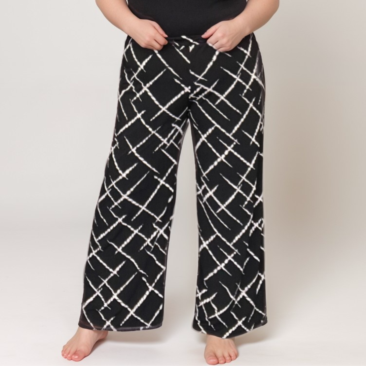 ROCKTHOSECURVES BLACK WHITE ABSTRACT ELASTICATED WAIST PALAZZO TROUSERS