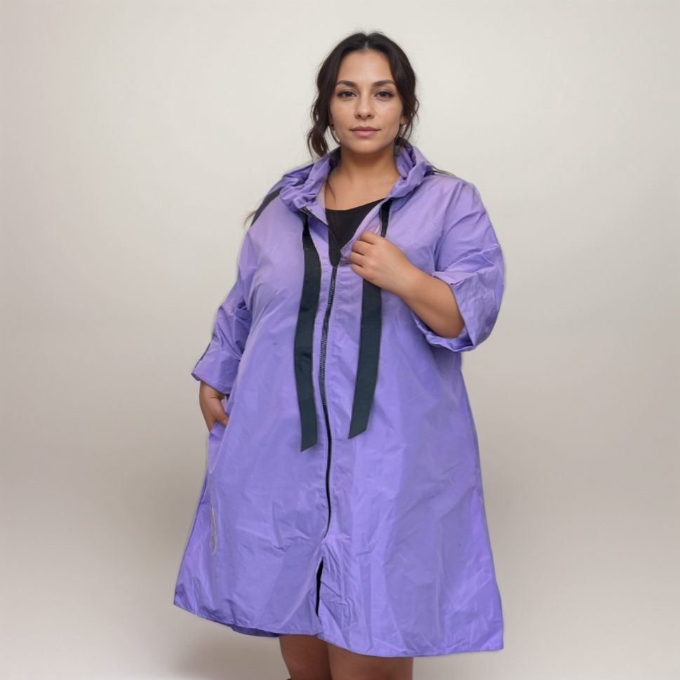 A-LINE DIPPED HEM JACKET RAIN MAC / COAT WITH HOODLilac / UK 16-18