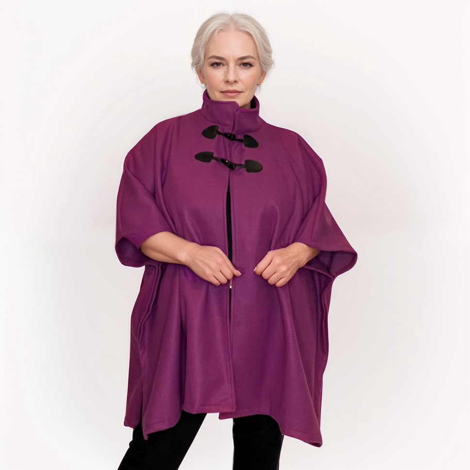 ROCKTHOSECURVES FLEECE OVERSIZED PONCHO / CAPE WITH TOGGLE FASTENINGMAGENTA / ONE SIZE