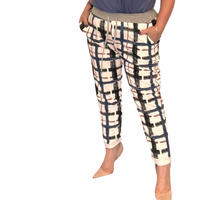 CREAM BUE SPLASH CHECK JOGGERS WITH SIDE POCKETS