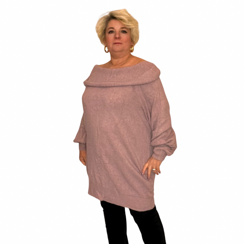 SOFT KNITTED LONG LENGTH OFF SHOULDER JUMPERPINK / UK 12-14