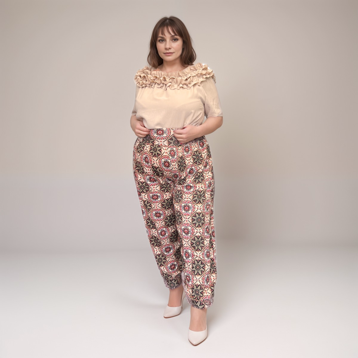 ROCKTHOSECURVES STONE WINE TILE PRINT HIGH WAIST HAREM PANTS