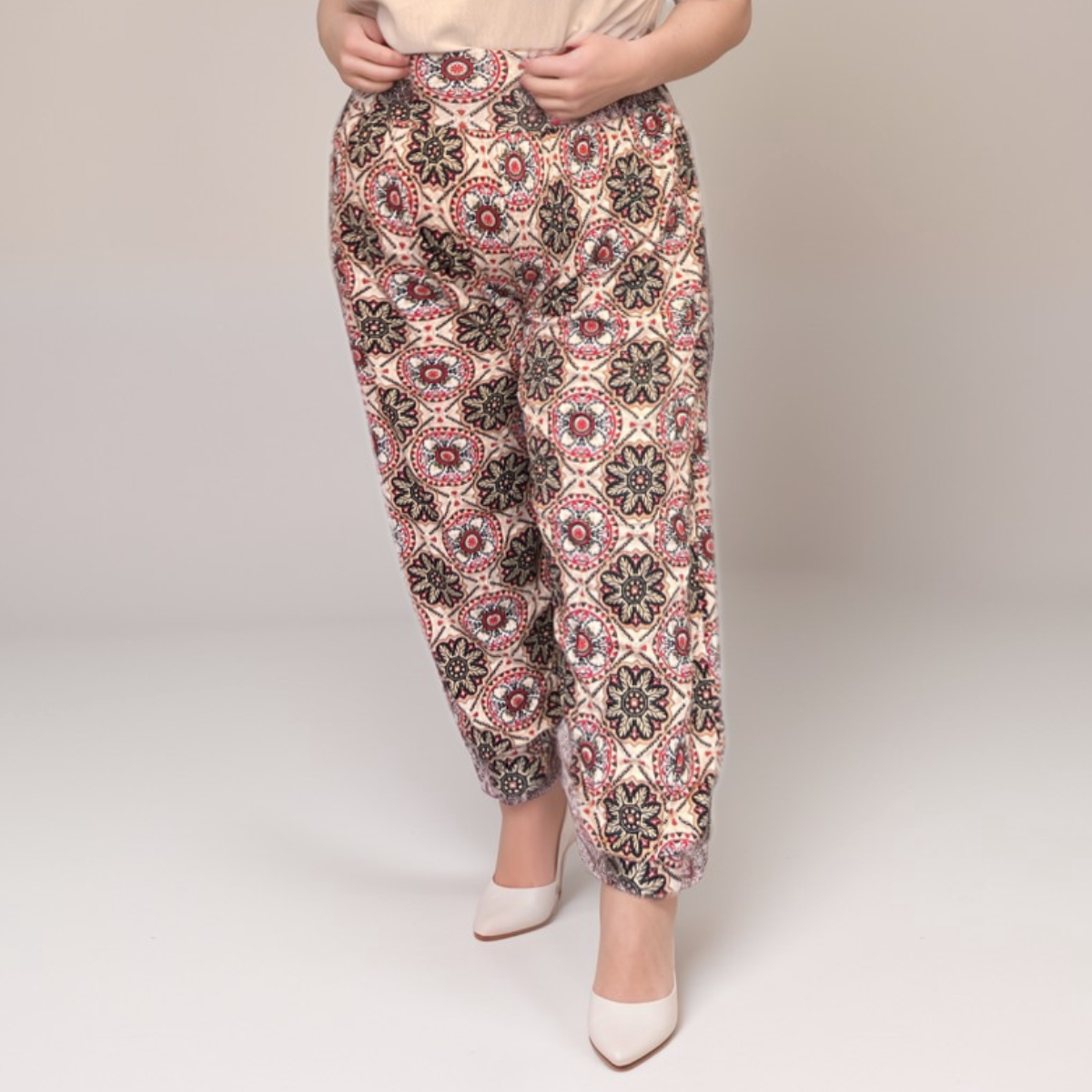 ROCKTHOSECURVES STONE WINE TILE PRINT HIGH WAIST HAREM PANTS