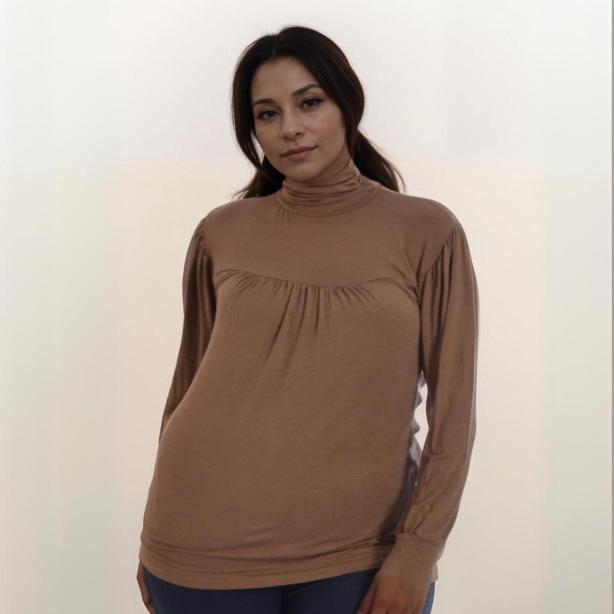 LONG SLEEVE POLO NECK SMOCK TOP