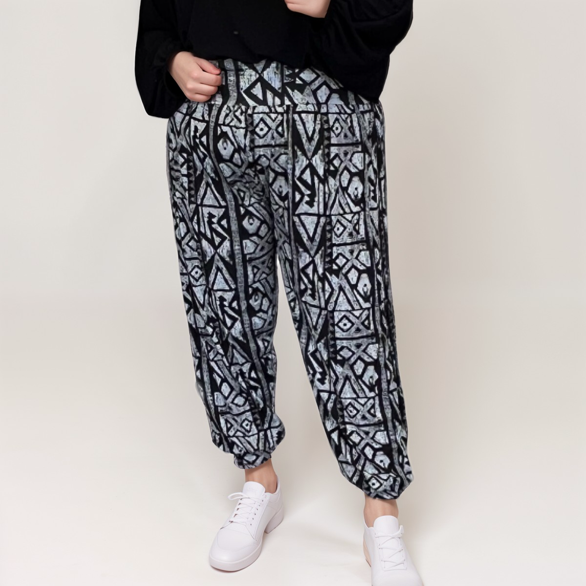 ROCKTHOSECURVES BLACK GREY AZTEC HIGH WAIST HAREM PANTS