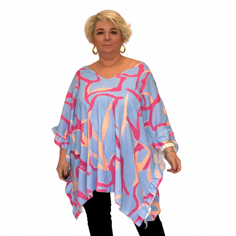 OVERSIZED MULTI COLOUR KAFTAN / BLOUSE WITH FRILLED SIDES