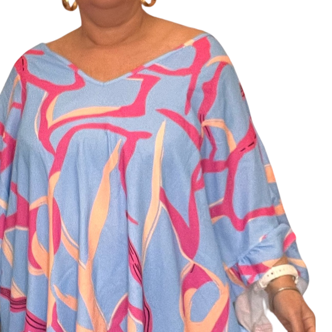 OVERSIZED MULTI COLOUR KAFTAN / BLOUSE WITH FRILLED SIDES