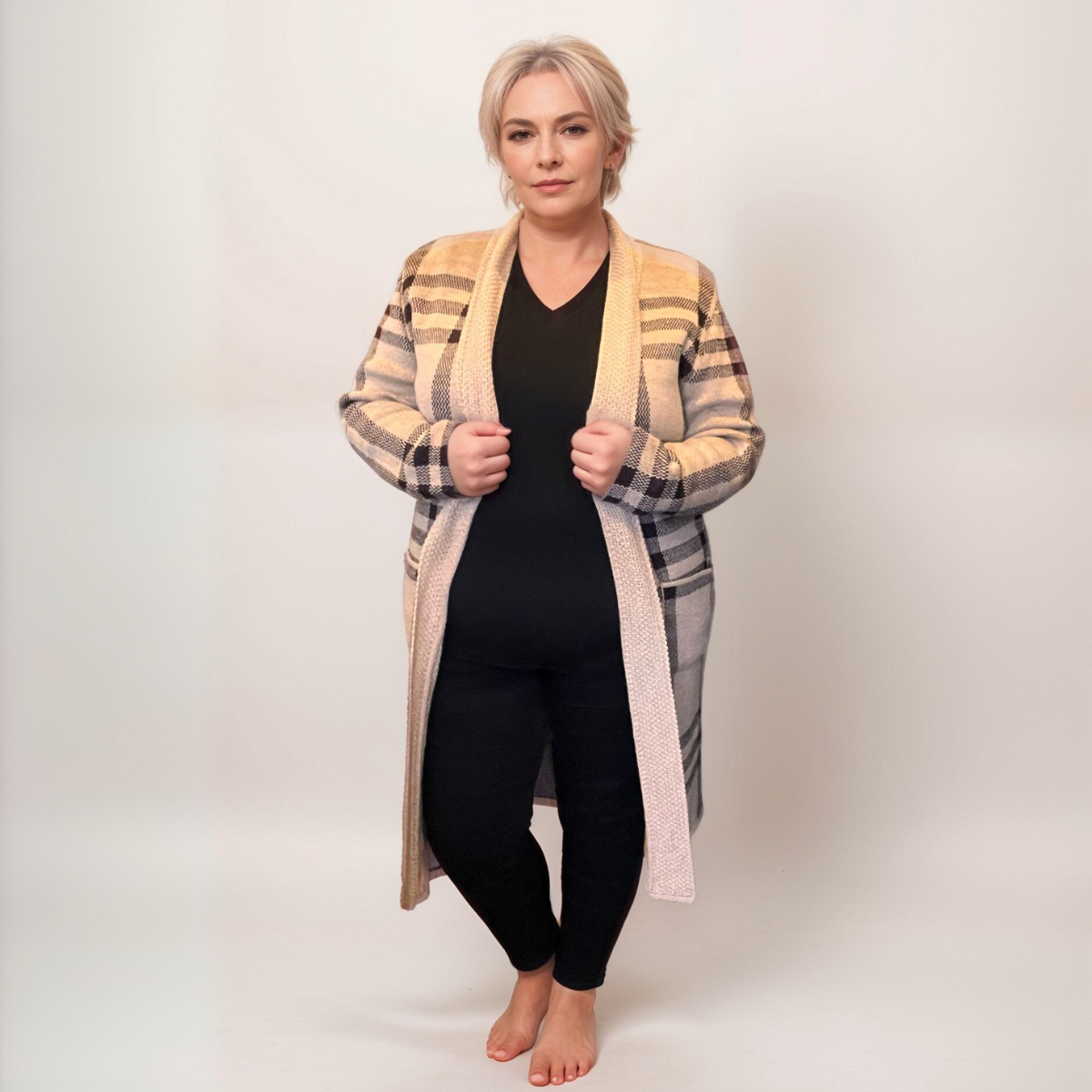 ROCKTHOSECURVES CHECKED DUSTER CARDIGAN