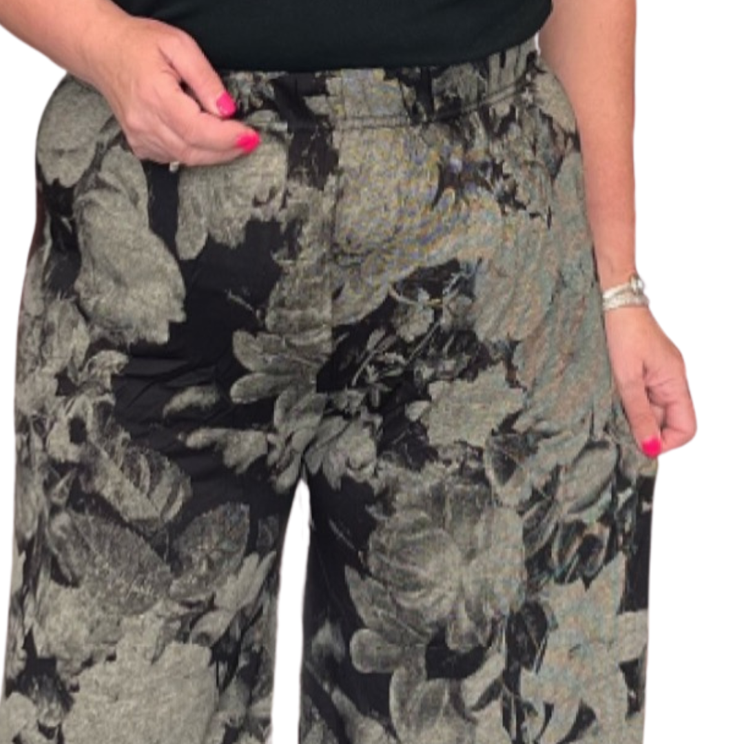ROCKTHOSECURVES BLACK GREY FLORAL SOFT STRETCHY WIDE LEG PALAZZO TROUSERS