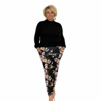 BLACK PINK FLORAL STRETCH CREPE TROUSERS WITH SIDE POCKETS