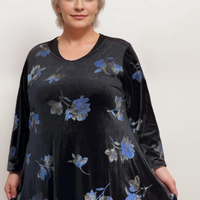 ROCKTHOSECURVES BLACK BLUE VELVET 3/4 SLEEVE SWING TOP