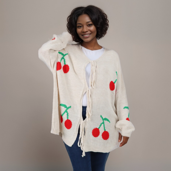 Tie Front Cherry Cardigan