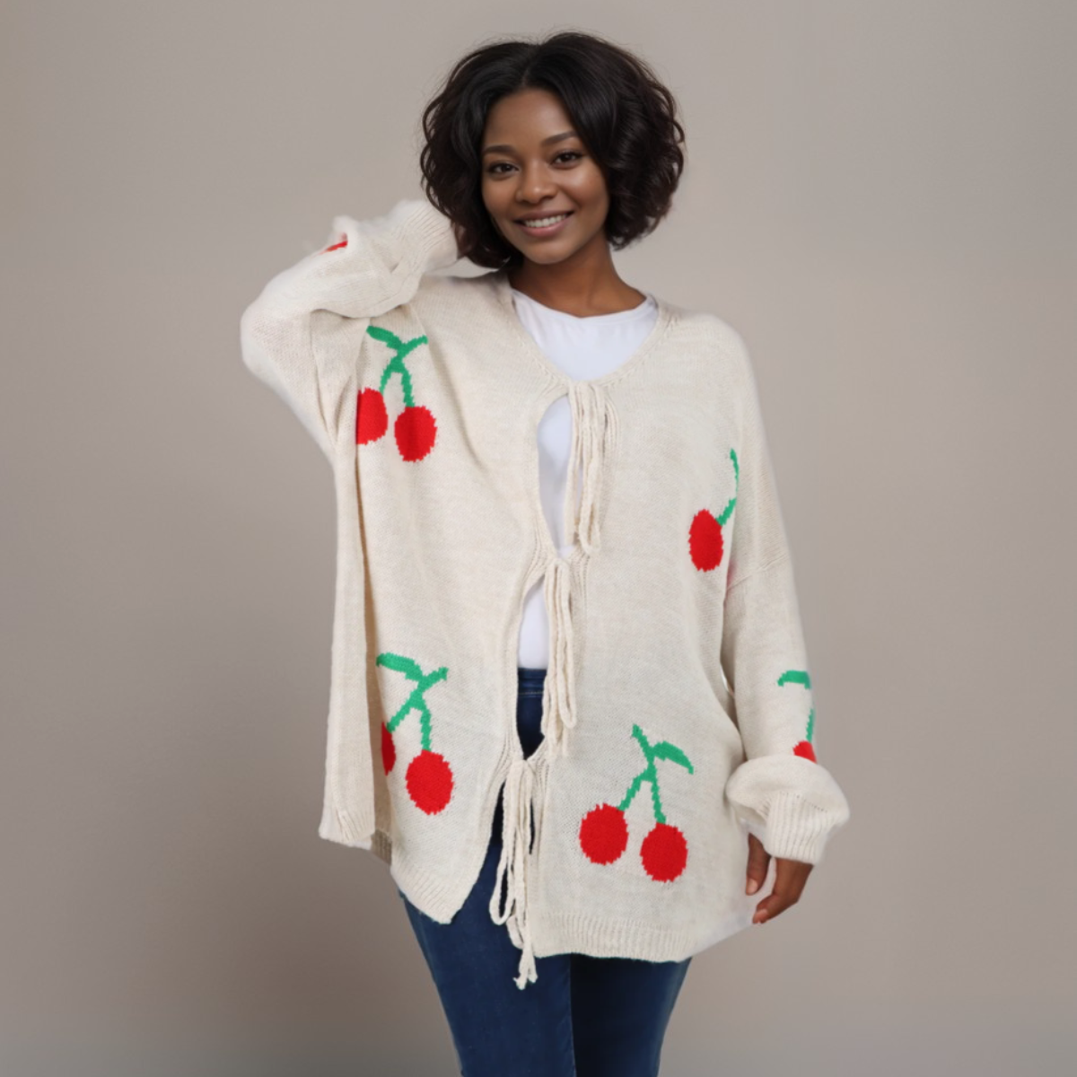 ROCKTHOSECURVES TIE FRONT CHERRY CARDIGAN