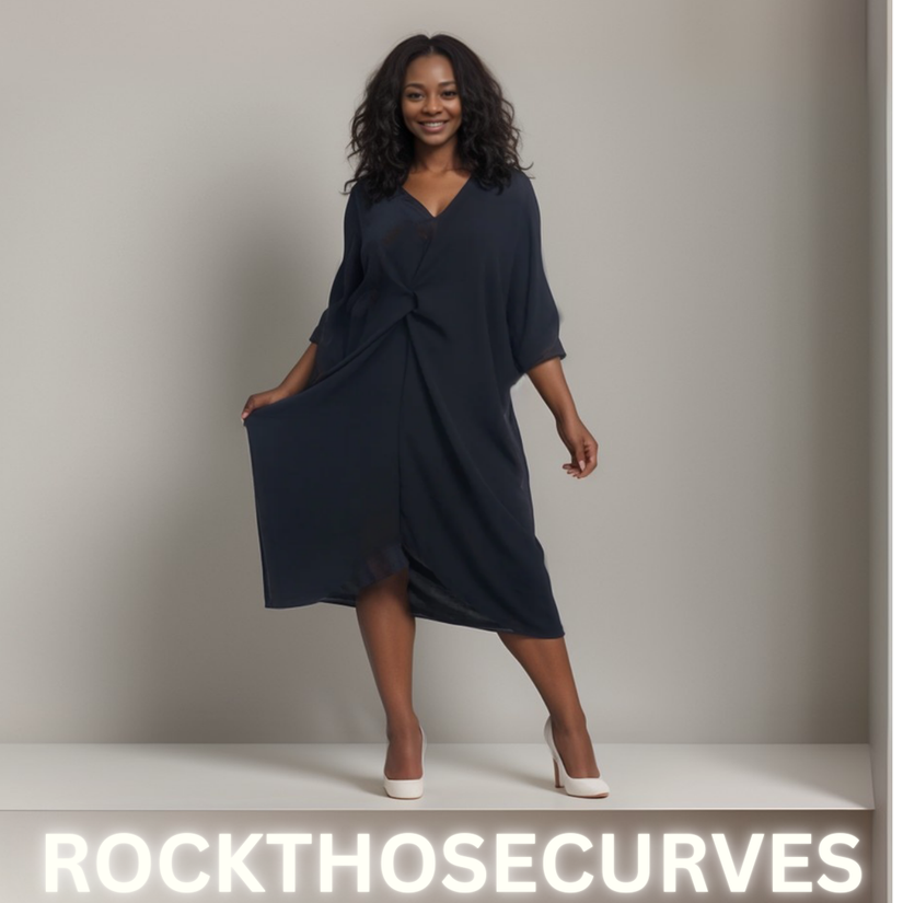 ROCKTHOSECURVES PLAIN LOOSE FITTING V NECK KNOT FRONT DRESS