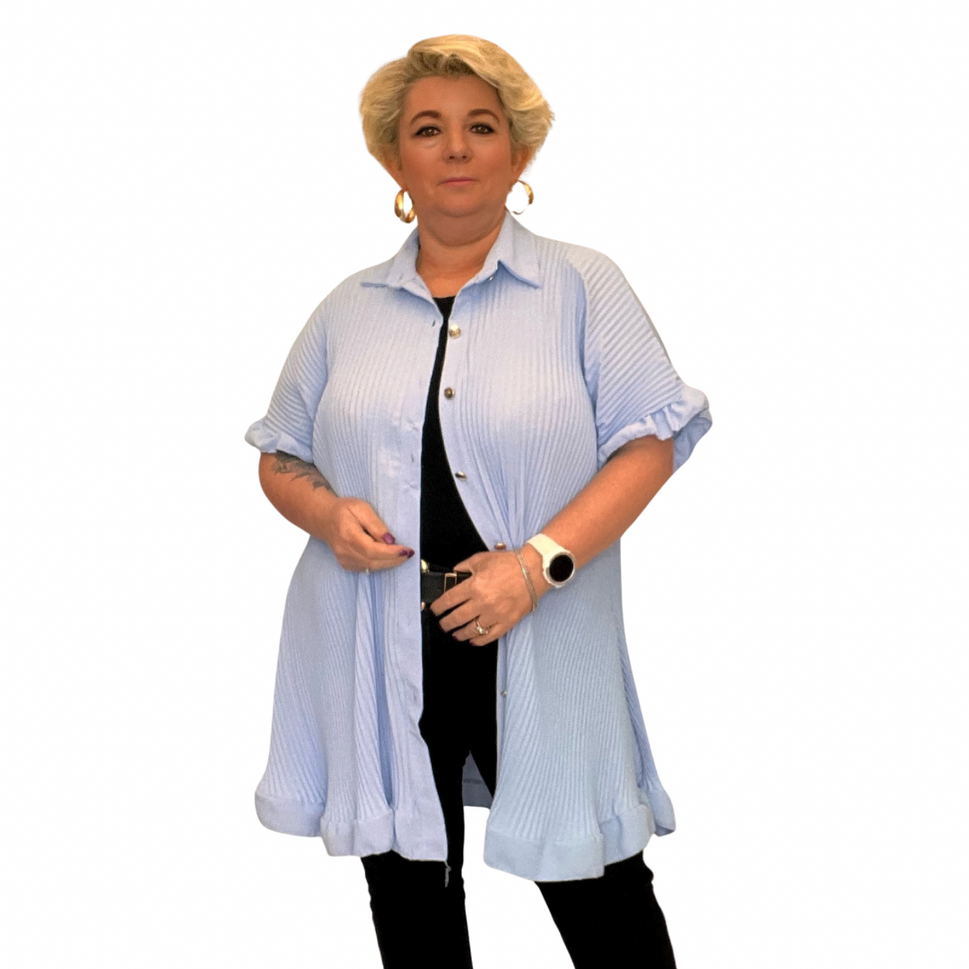 FRILLED EDGE SHORT SLEEVE BLOUSE / SHIRTPale Blue / UK 16-18