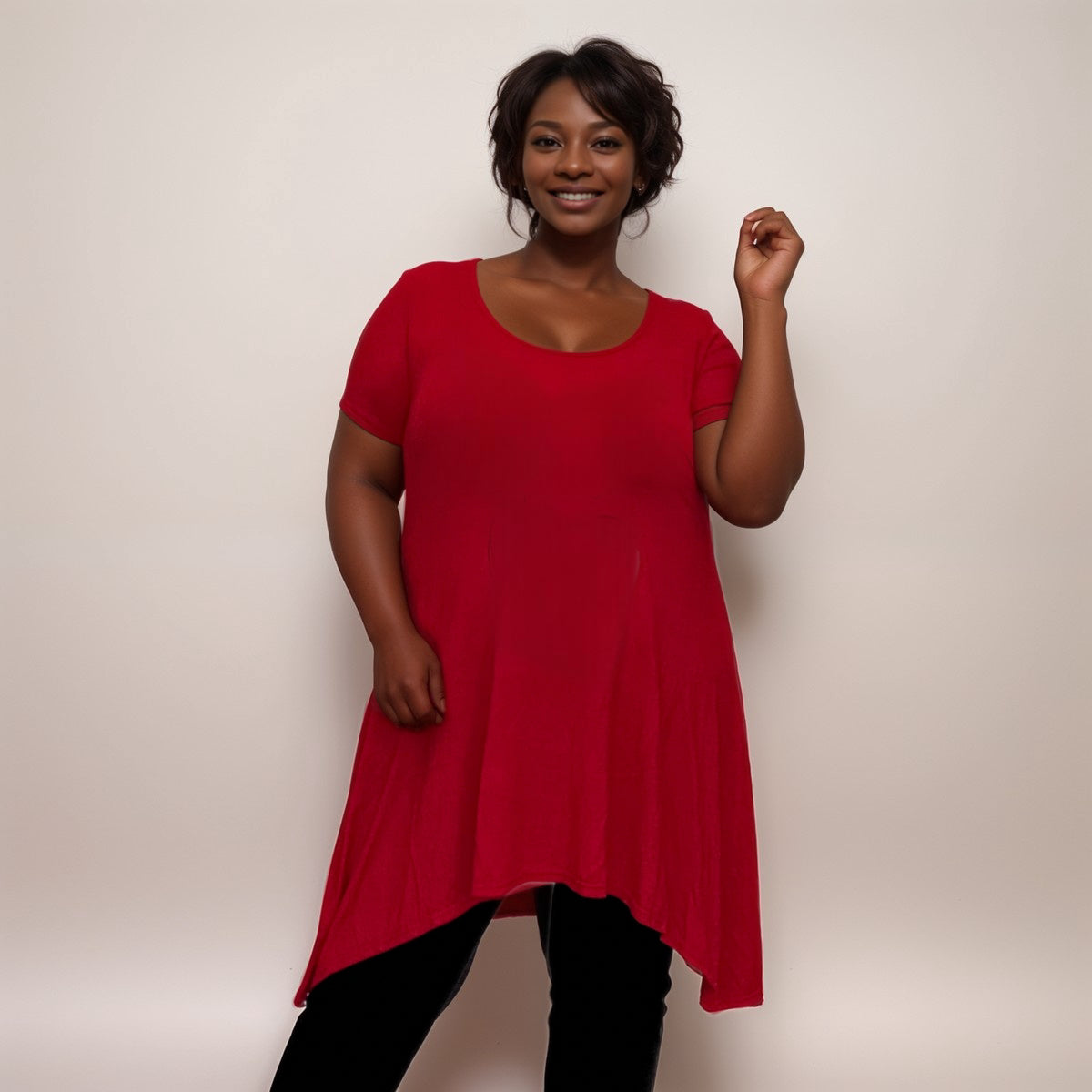 Plain Short Sleeve Hanky Hem Swing Top