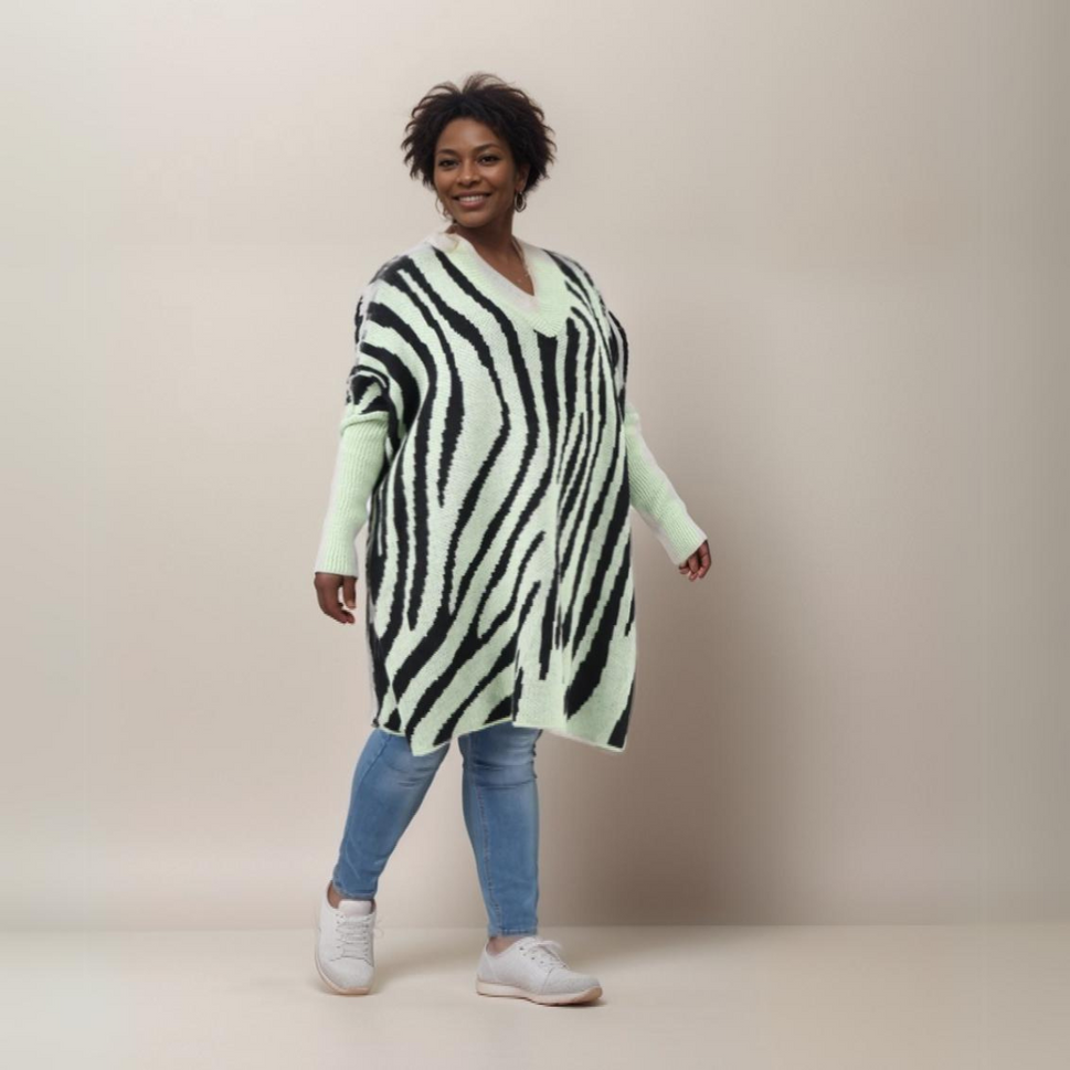 STRIPED OVERSIZED LONG JUMPERMINT BLACK / UK 16-18