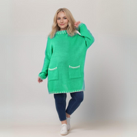 TURTLE NECK LONG JUMPER DRESS BLANKET STITCH