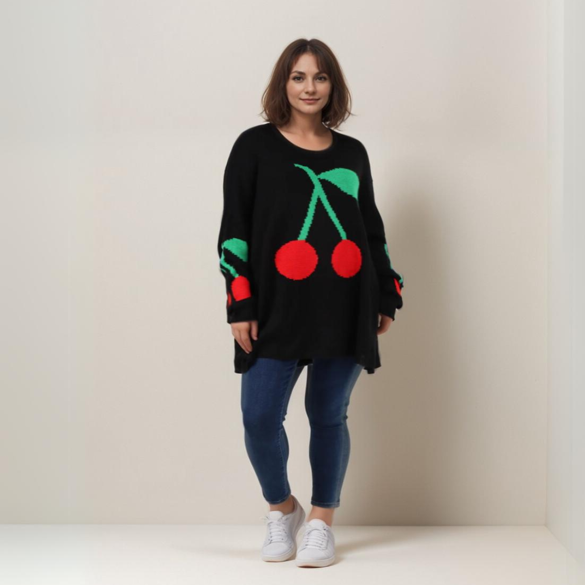 ROCKTHOSECURVES ROUNDED V NECK CHERRY JUMPER