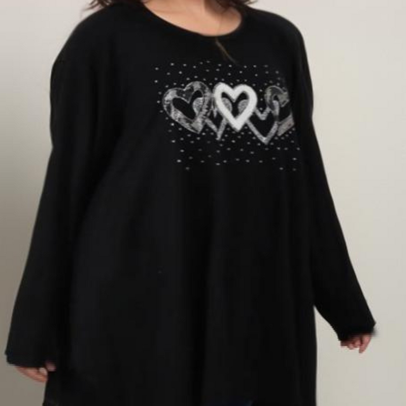 HANKY HEM LONG SLEEVE TOP WITH 5 SPARKLY HEARTS