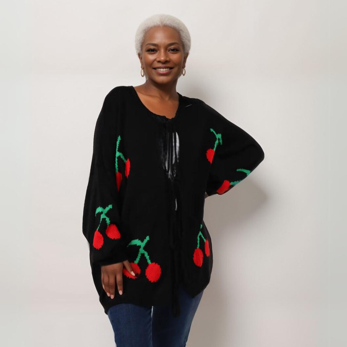 ROCKTHOSECURVES TIE FRONT CHERRY CARDIGAN