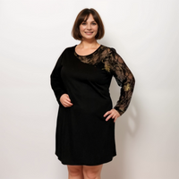 BLACK SHIFT DRESS WITH ONE LACE SLEEVE