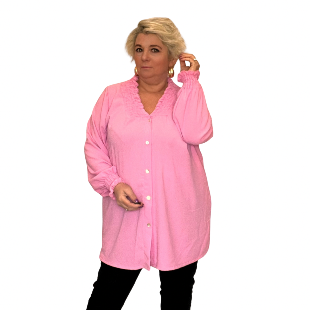 Plus‑Size Smocked V‑Neck Long Sleeve Blouse