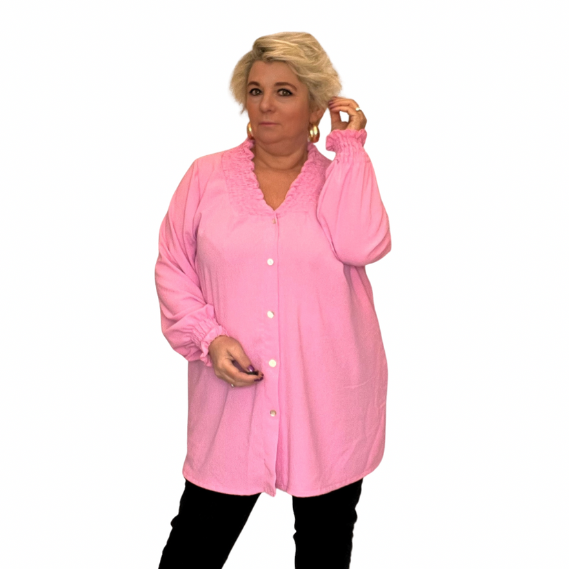 Plus‑Size Smocked V‑Neck Long Sleeve Blouse