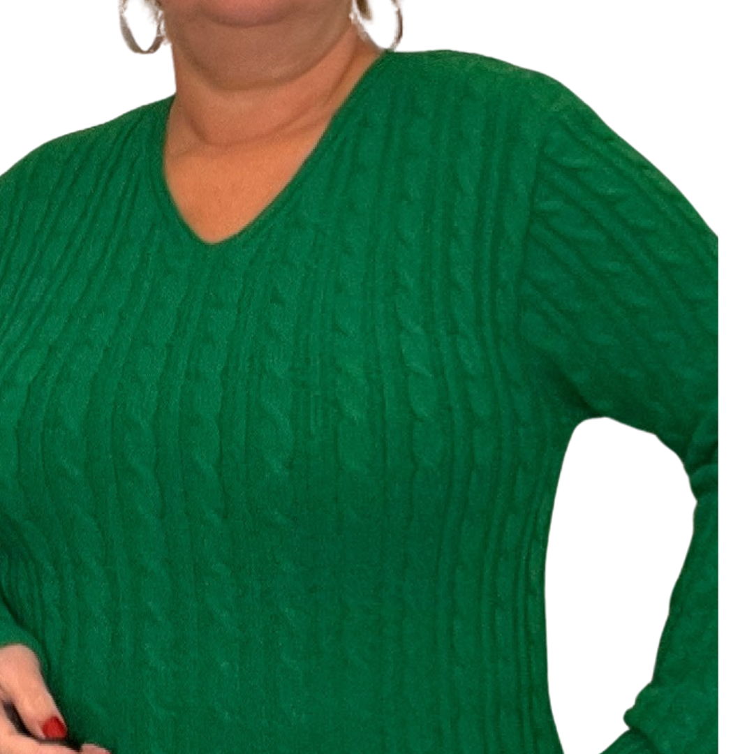 V NECK CABLE KNIT LONG SLEEVE JUMPER