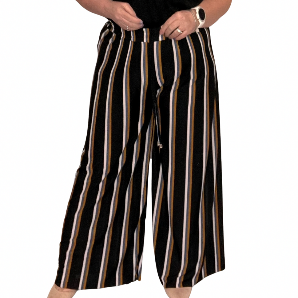 PLEATED CRINKLE ELASTIC WAIST WIDE LEG PALAZZO TROUSERS