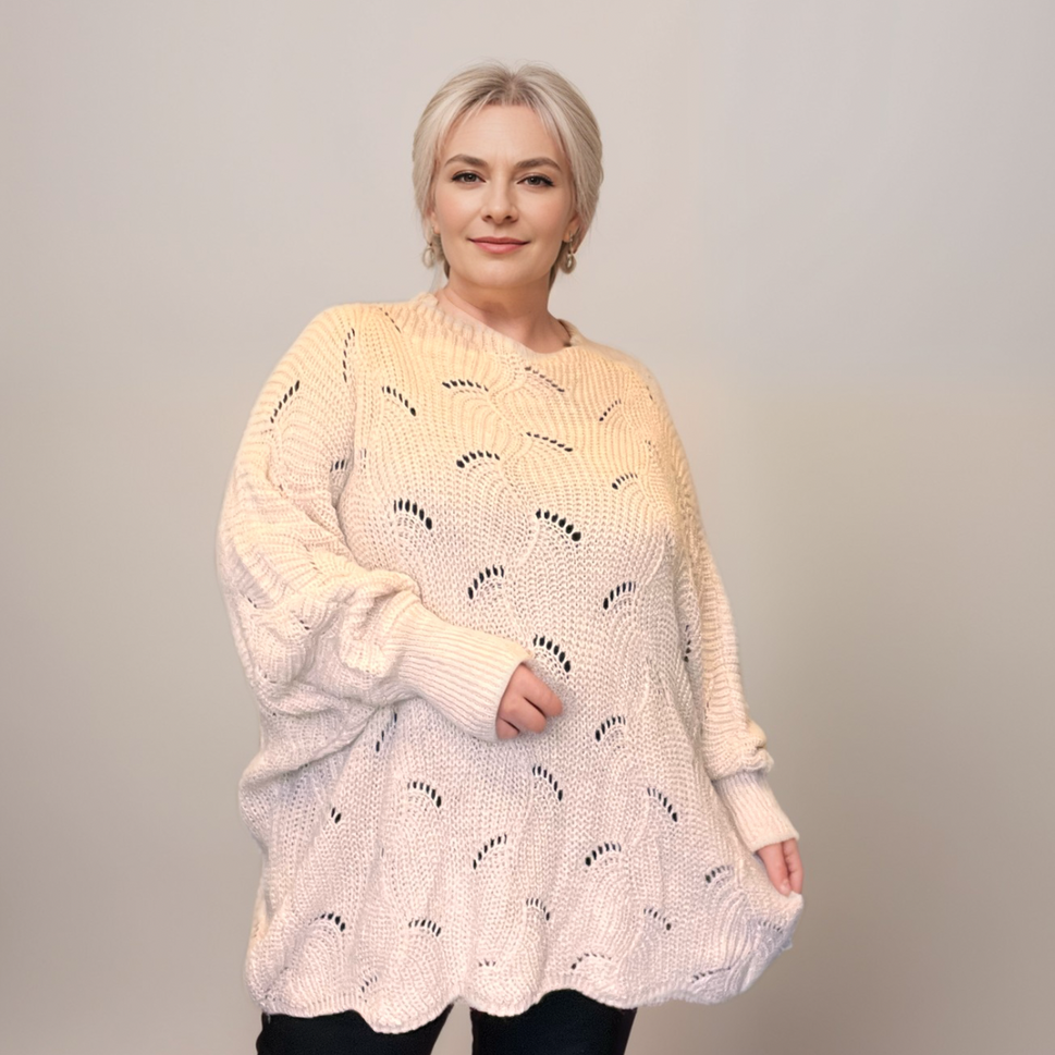 OVERSIZED SHELL PATTERN BATWING JUMPERSTONE / UK 16-18