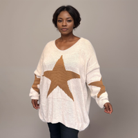 OVERSIZED V NECK KNITTED JUMPER WITH STARS