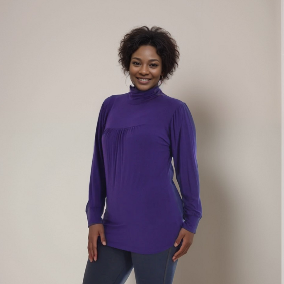 LONG SLEEVE POLO NECK SMOCK TOPPurple / UK 14