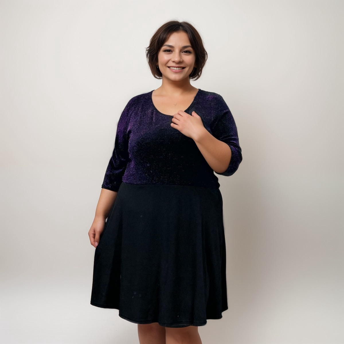 PURPLE SPARKLY SKATER DRESS WITH BLACK SKIRT