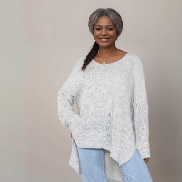 V NECK RIBBED JUMPER WITH LONG DIPPED HEM