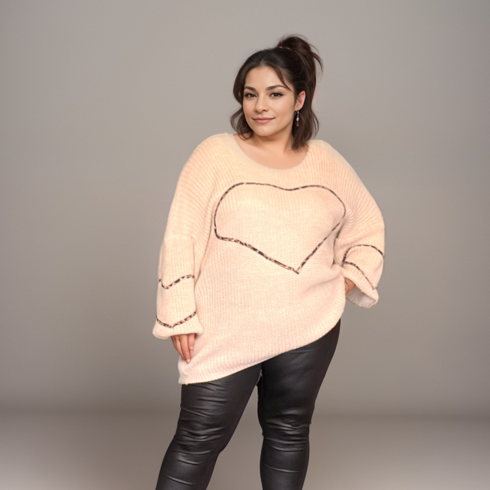 LEOPARD HEART OVERSIZED JUMPERSTONE / UK 16-18